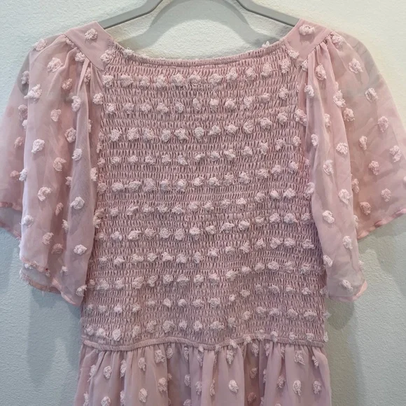 NWT TECREW Short Sleeve VNeck Mini Swiss Dot Flowy Babydoll Summer Dress Med - Picture 8 of 10